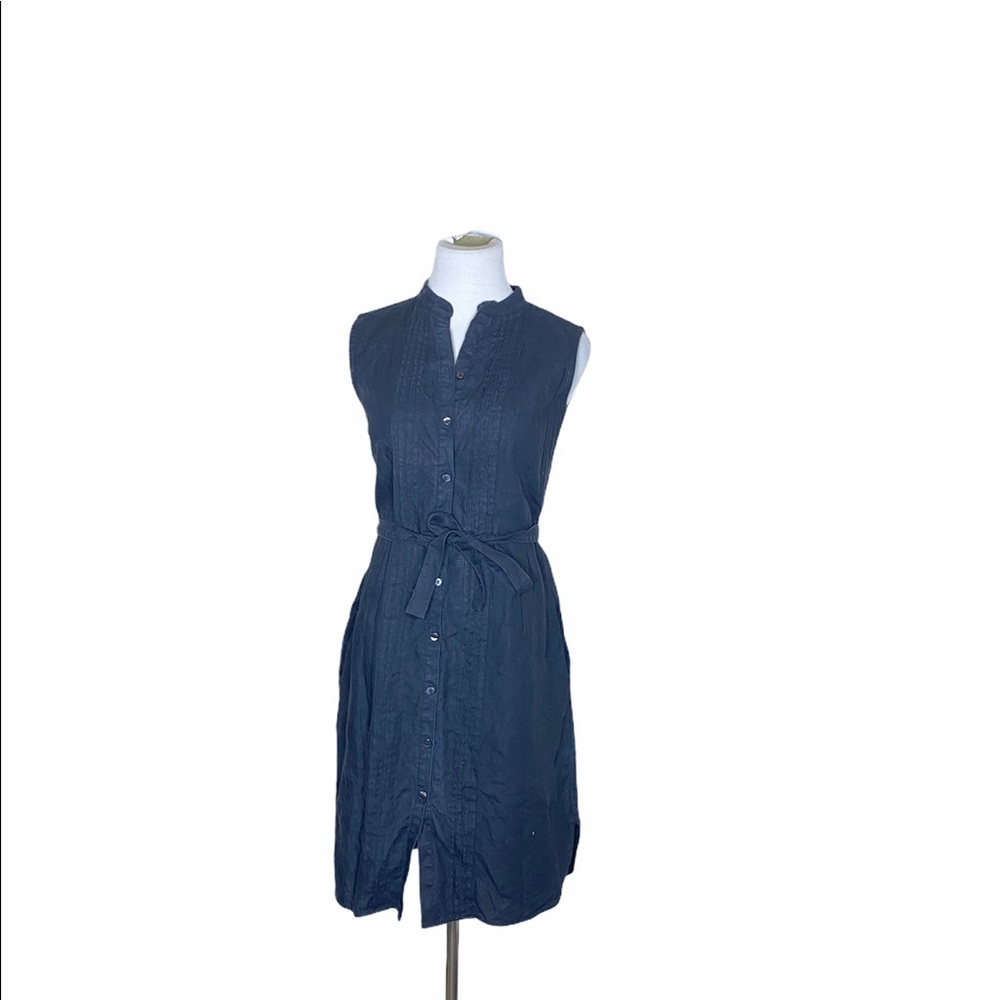 L.L. Bean Black Linen button front Dress